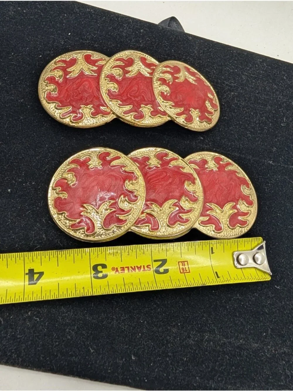 Vintage Set of 2 Hair Clips Medallions Red Gold made in Korea
